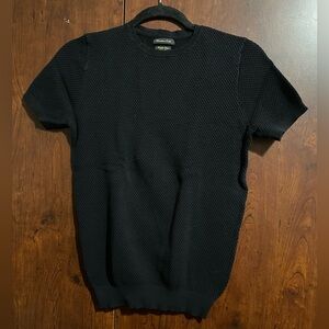 Black Textured Short Sleeve Sweater